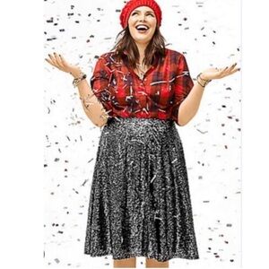 Lane Bryant Black Silver Sequin Skirt Holiday Christmas New Years 26 28 NWT NEW